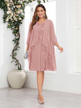 Elegant Two Pieces Ruffles Chiffon Knee Length Mother Of The Bride Dresses