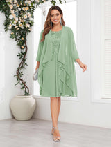 Elegant Two Pieces Ruffles Chiffon Knee Length Mother Of The Bride Dresses