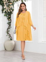 Elegant Two Pieces Ruffles Chiffon Knee Length Mother Of The Bride Dresses