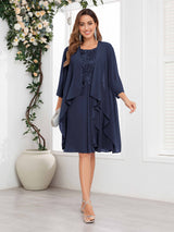 Elegant Two Pieces Ruffles Chiffon Knee Length Mother Of The Bride Dresses