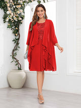 Elegant Two Pieces Ruffles Chiffon Knee Length Mother Of The Bride Dresses