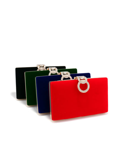 Elegant Velvet Evening Clutch Bag with Crystal Ring Clasp for Wedding & Party
