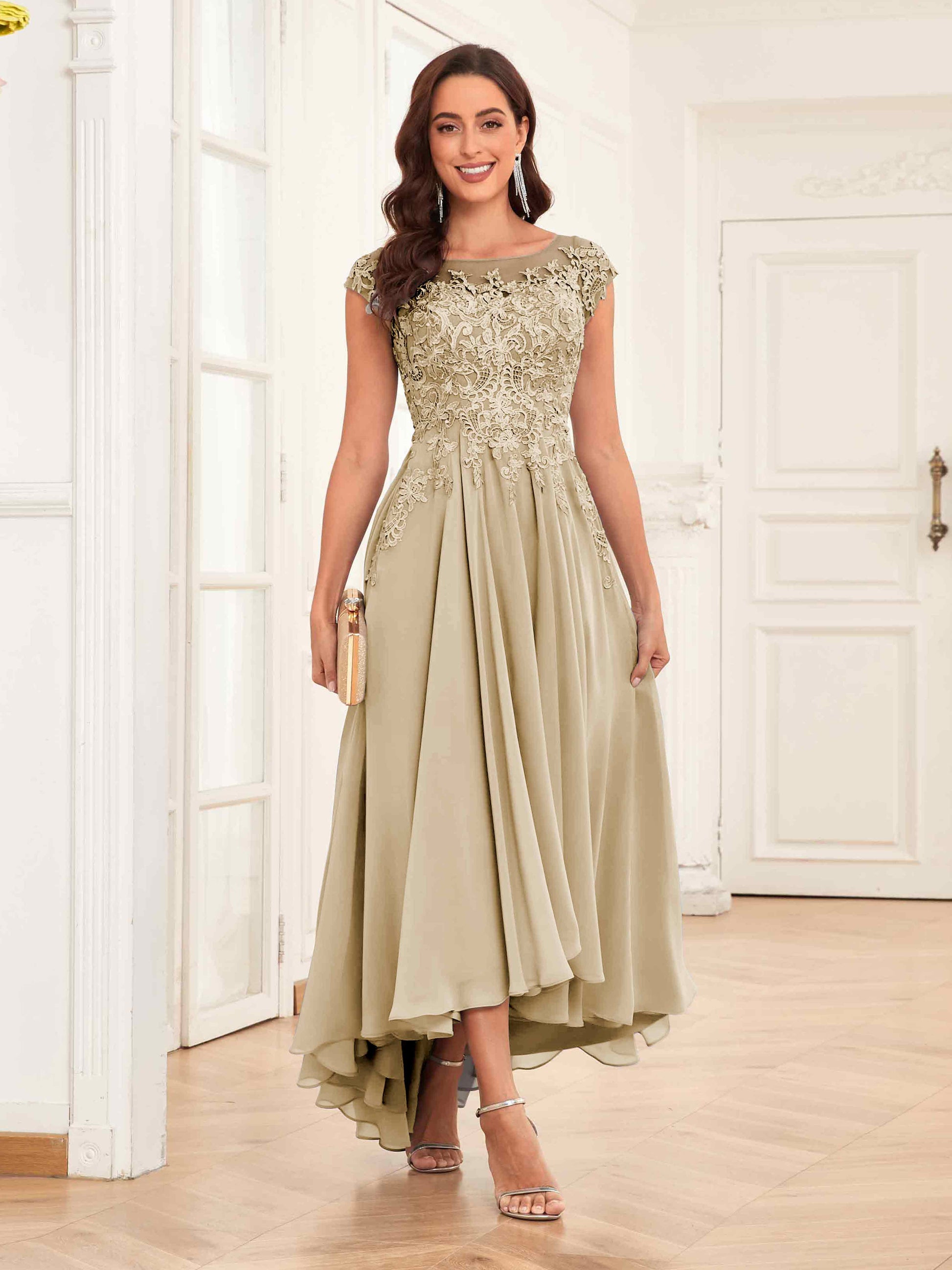 Enchanting Appliques High Low Chiffon Lace Mother Of The Bride Dresses mollyevers.com Enchanting Appliques High Low Chiffon Lace Mother Of The Bride Dresses mollyevers.com