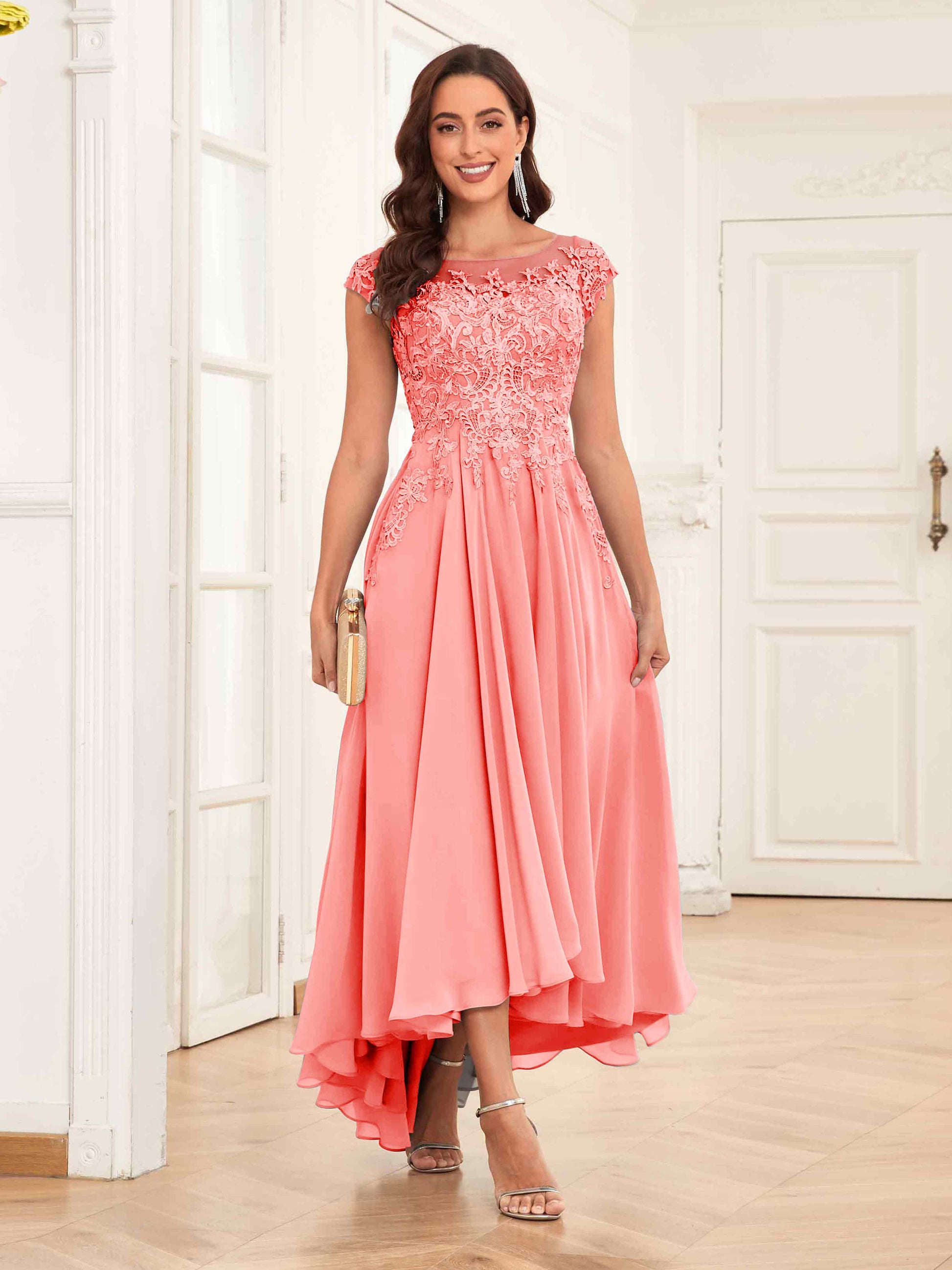 Enchanting Appliques High Low Chiffon Lace Mother Of The Bride Dresses mollyevers.com Enchanting Appliques High Low Chiffon Lace Mother Of The Bride Dresses mollyevers.com
