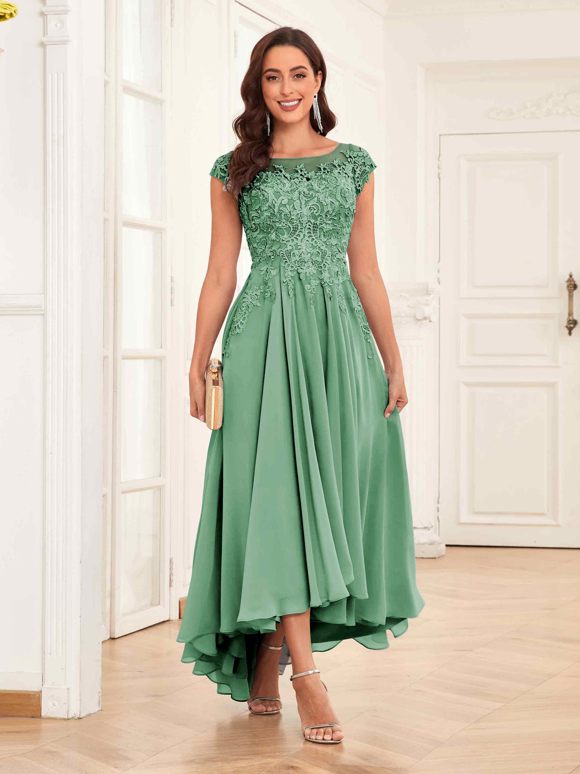 Enchanting Appliques High Low Chiffon Lace Mother Of The Bride Dresses mollyevers.com Enchanting Appliques High Low Chiffon Lace Mother Of The Bride Dresses mollyevers.com