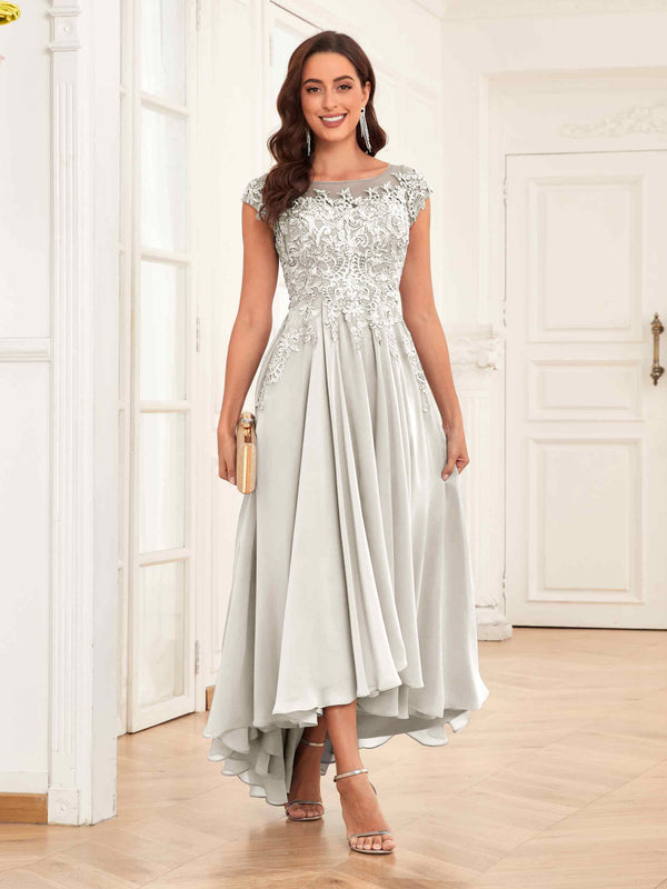 Ivory Enchanting Appliques High Low Chiffon Lace Mother Of The Bride Dresses