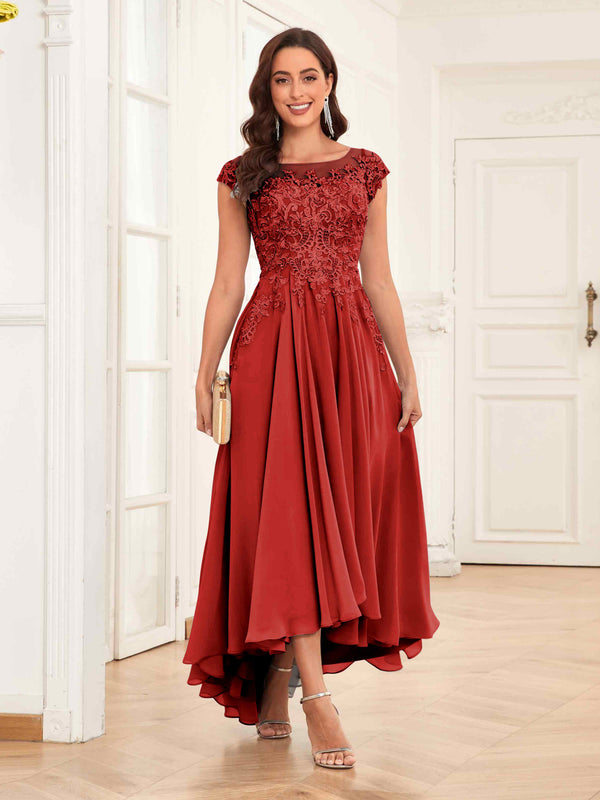 Red Enchanting Appliques High Low Chiffon Lace Mother Of The Bride Dresses