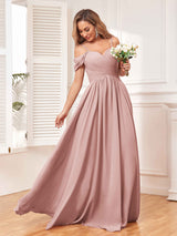Enthralling A Line Draped Sleeves Bridesmaid Dresses With Pockets