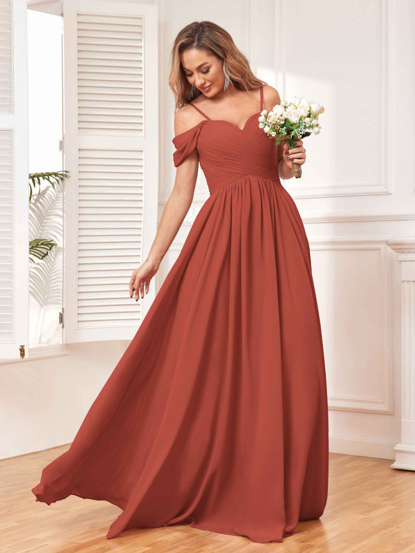 Rust Enthralling A Line Draped Sleeves Bridesmaid Dresses With Pockets