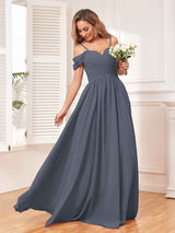 Enthralling A Line Draped Sleeves Bridesmaid Dresses With Pockets