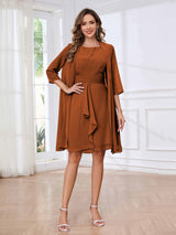 Ethereal Round Two Pieces Ruffles Chiffon Short Mother Of The Bride Dresses