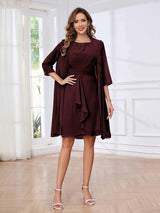 Ethereal Round Two Pieces Ruffles Chiffon Short Mother Of The Bride Dresses
