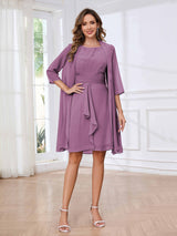 Ethereal Round Two Pieces Ruffles Chiffon Short Mother Of The Bride Dresses