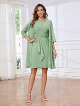 Ethereal Round Two Pieces Ruffles Chiffon Short Mother Of The Bride Dresses
