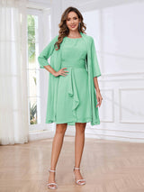 Ethereal Round Two Pieces Ruffles Chiffon Short Mother Of The Bride Dresses