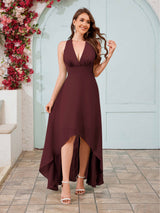 Ethereal V-Neck Sleeveless High-Low Chiffon Bridesmaid Dresses