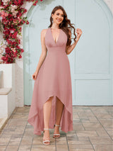 Ethereal V-Neck Sleeveless High-Low Chiffon Bridesmaid Dresses