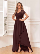 Exquisite V-Neck Appliques Chiffon Lace Bridesmaid Dresses