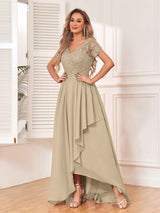 Exquisite V-Neck Appliques Chiffon Lace Bridesmaid Dresses