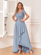 Exquisite V-Neck Appliques Chiffon Lace Bridesmaid Dresses
