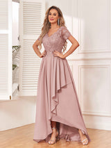 Exquisite V-Neck Appliques Chiffon Lace Bridesmaid Dresses