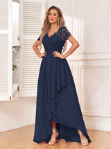 Exquisite V-Neck Appliques Chiffon Lace Bridesmaid Dresses