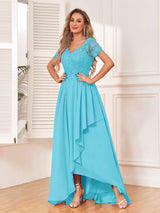 Exquisite V-Neck Appliques Chiffon Lace Bridesmaid Dresses