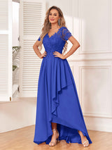 Exquisite V-Neck Appliques Chiffon Lace Bridesmaid Dresses