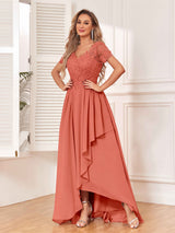 Exquisite V-Neck Appliques Chiffon Lace Bridesmaid Dresses