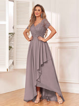 Exquisite V-Neck Appliques Chiffon Lace Bridesmaid Dresses