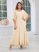 Eye-catching Round Neck Lace Chiffon Floor Length Mother Of The Bride Dresses