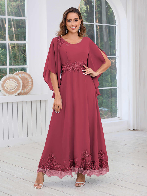 Cinnamon Rose Eye-catching Round Neck Lace Chiffon Floor Length Mother Of The Bride Dresses