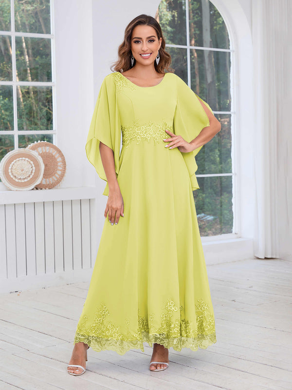 Daffodil Eye-catching Round Neck Lace Chiffon Floor Length Mother Of The Bride Dresses