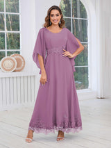 Eye-catching Round Neck Lace Chiffon Floor Length Mother Of The Bride Dresses