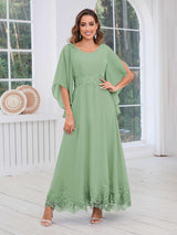 Eye-catching Round Neck Lace Chiffon Floor Length Mother Of The Bride Dresses