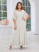 Eye-catching Round Neck Lace Chiffon Floor Length Mother Of The Bride Dresses