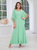 Eye-catching Round Neck Lace Chiffon Floor Length Mother Of The Bride Dresses
