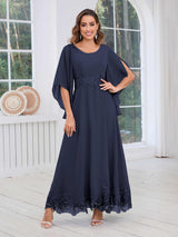 Eye-catching Round Neck Lace Chiffon Floor Length Mother Of The Bride Dresses