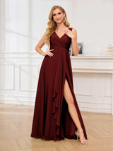 Eye-catching V-Neck Sleeveless Ruffles Chiffon Floor Length Bridesmaid Dresses