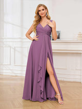 Eye-catching V-Neck Sleeveless Ruffles Chiffon Floor Length Bridesmaid Dresses