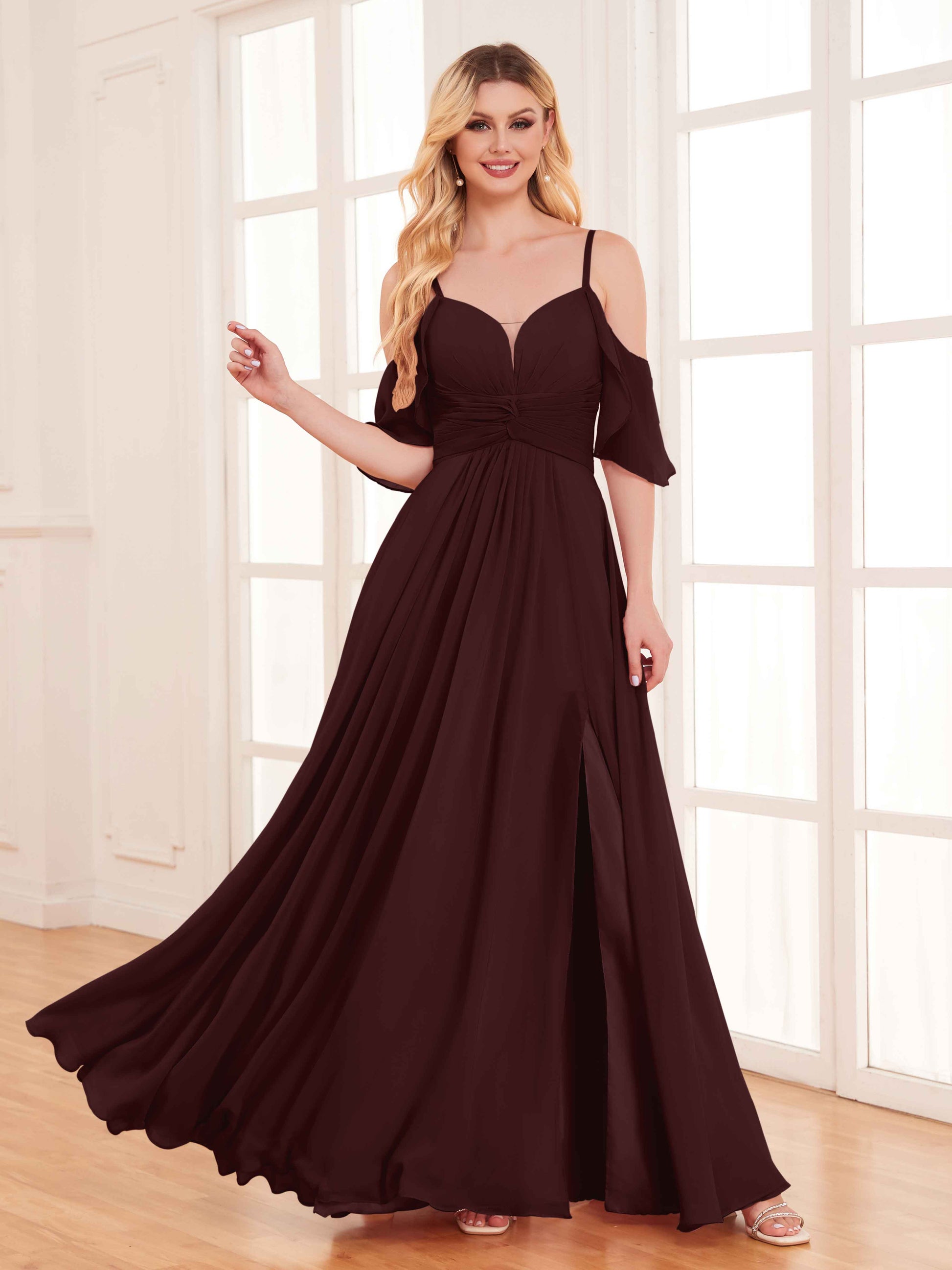 Fashionable A-Line Draped Sleeves Chiffon Bridesmaid Dresses mollyevers.com Fashionable A-Line Draped Sleeves Chiffon Bridesmaid Dresses mollyevers.com