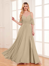 Fashionable A-Line Draped Sleeves Chiffon Bridesmaid Dresses
