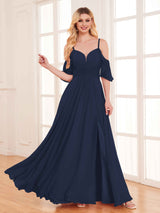 Fashionable A-Line Draped Sleeves Chiffon Bridesmaid Dresses
