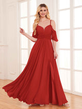 Fashionable A-Line Draped Sleeves Chiffon Bridesmaid Dresses