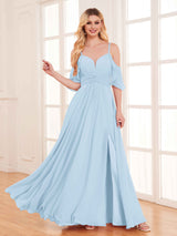 Fashionable A-Line Draped Sleeves Chiffon Bridesmaid Dresses