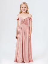 Fashionable A-Line Off The Shoulder Chiffon Long Junior Bridesmaid Dresses