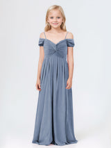 Fashionable A-Line Off The Shoulder Chiffon Long Junior Bridesmaid Dresses