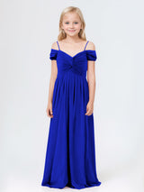 Fashionable A-Line Off The Shoulder Chiffon Long Junior Bridesmaid Dresses