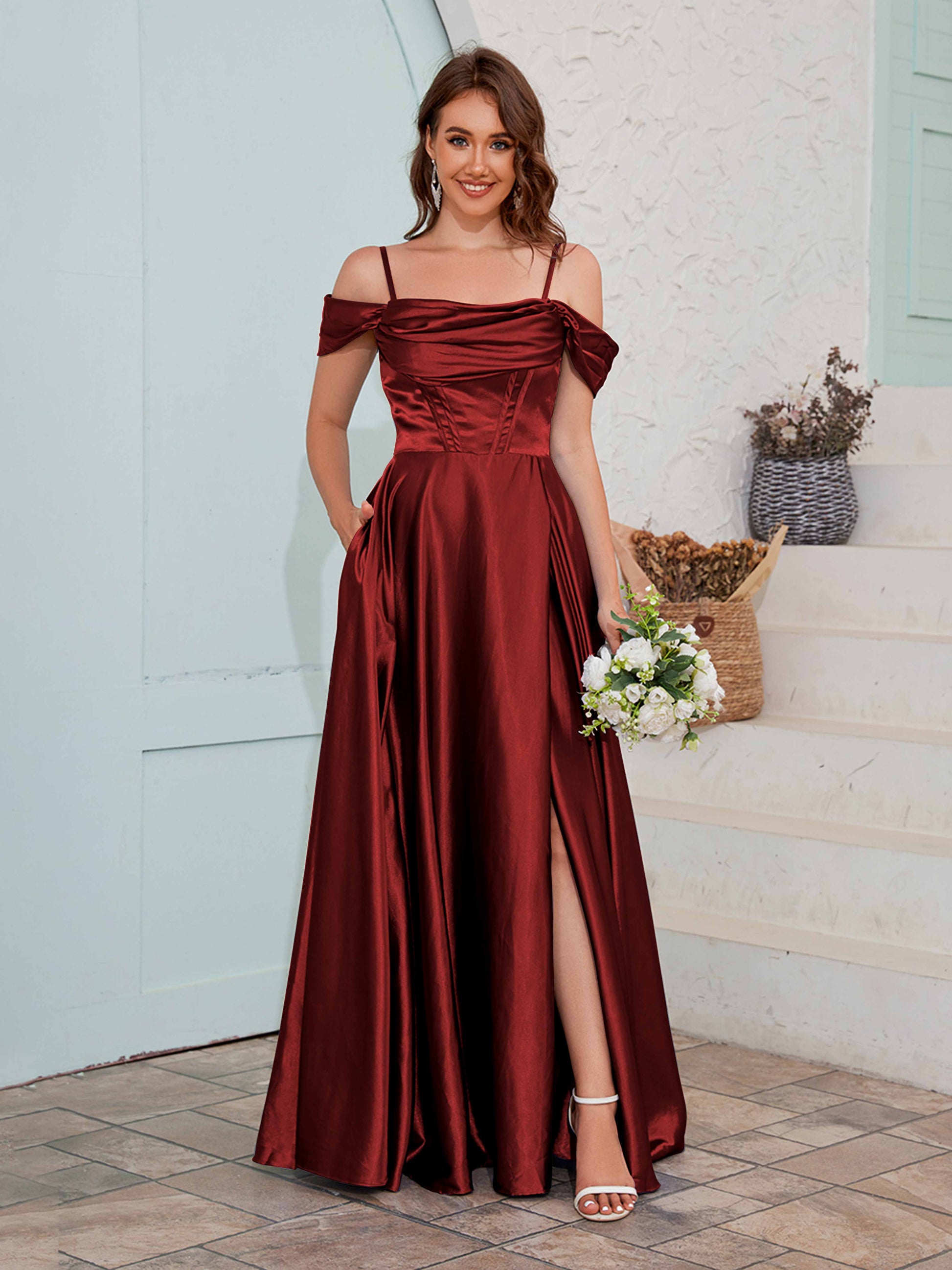 Fashionable A-Line Slit Satin Bridesmaid Dresses With Pockets mollyevers.com Fashionable A-Line Slit Satin Bridesmaid Dresses With Pockets mollyevers.com