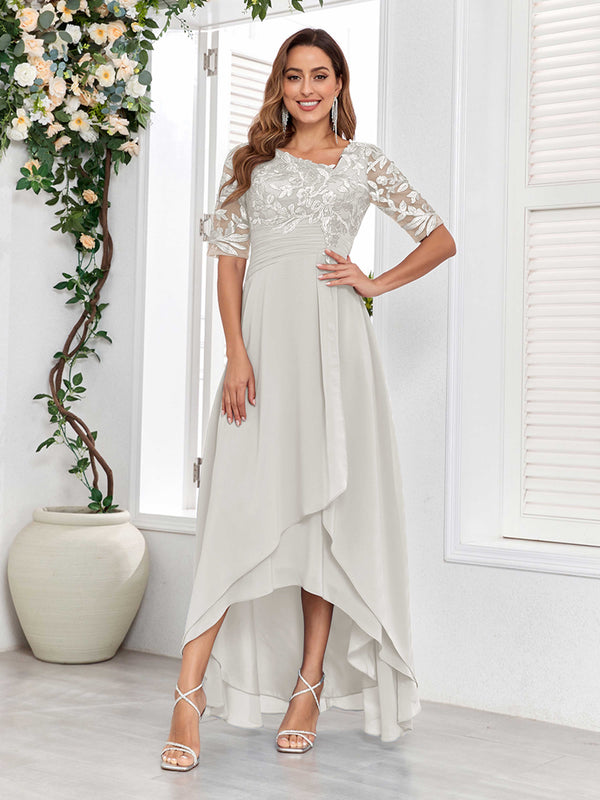 Ivory Fashionable Lace Appliques High-Low Chiffon Mother Of The Bride Dresses